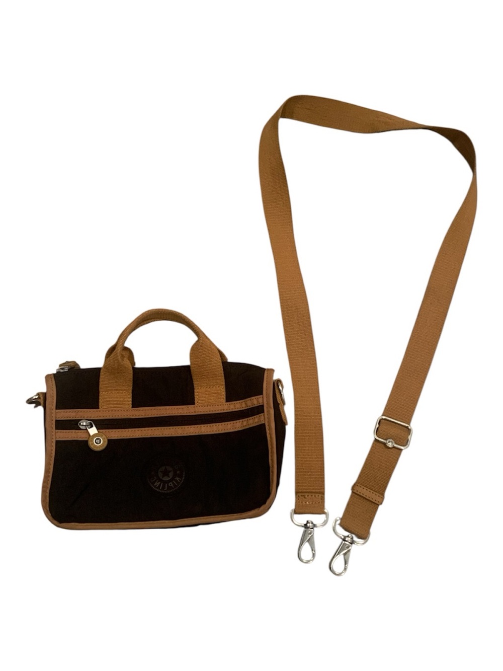 Kipling Brown and Tan Canvas Crossbody Mini Bag with Detachable Strap